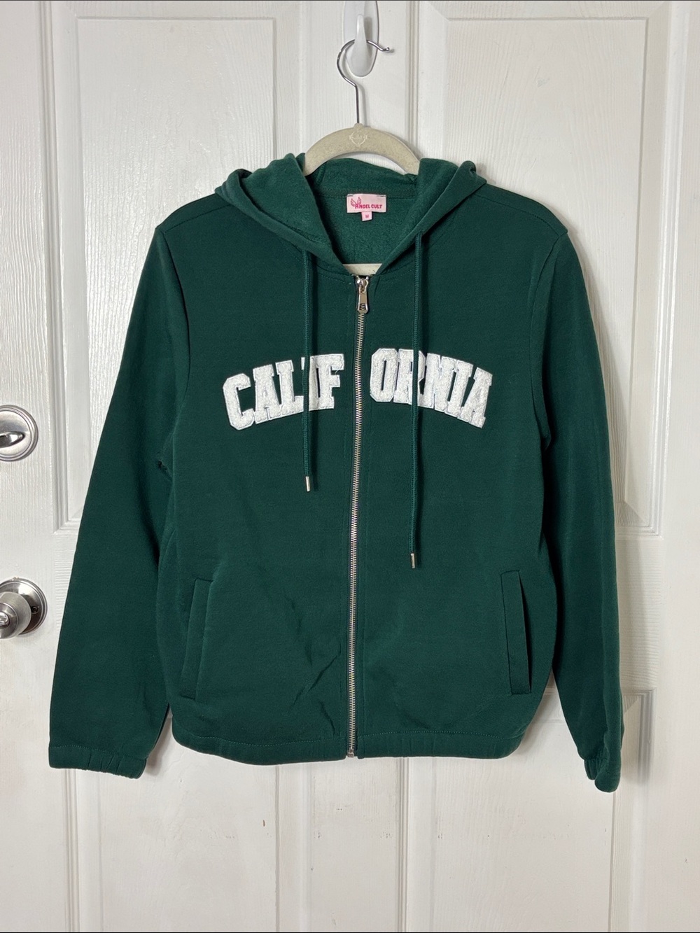 Angel Cult California Zip up Green Hoodie Jacket Size Medium College student